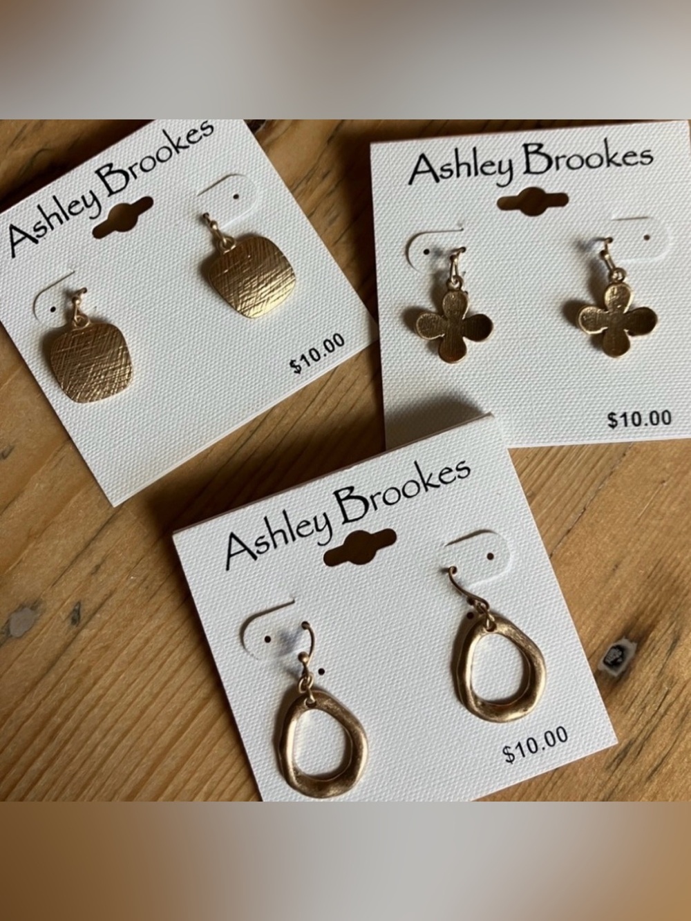Ashley Brookes Set of 3 Gold Tone Wire Earrings in different shapes & finishes